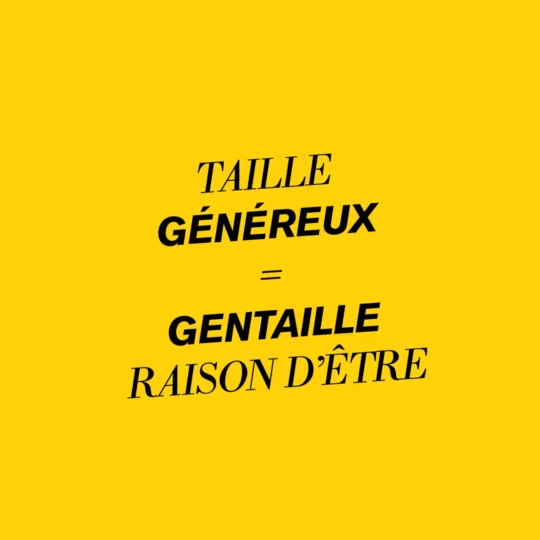 Gul box med text taille généreux och gentaille raison d'etre.